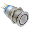 Push Button Switch w/LED Ring,ON/OFF/ON,Inox304,12V DC 5A,Red